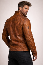 Cognac Burnished Leather Jacket – Dravenor by Daaran