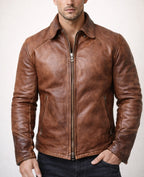 Ashcroft Brown Cafe Racer Leather Jacket