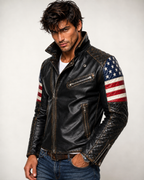 Distressed Charcoal Black Sheep Leather Moto Jacket | Daaran – back view