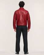Men's Crimson Red Sheep Leather Jacket - Classic Fit: Daaran – interior lining view