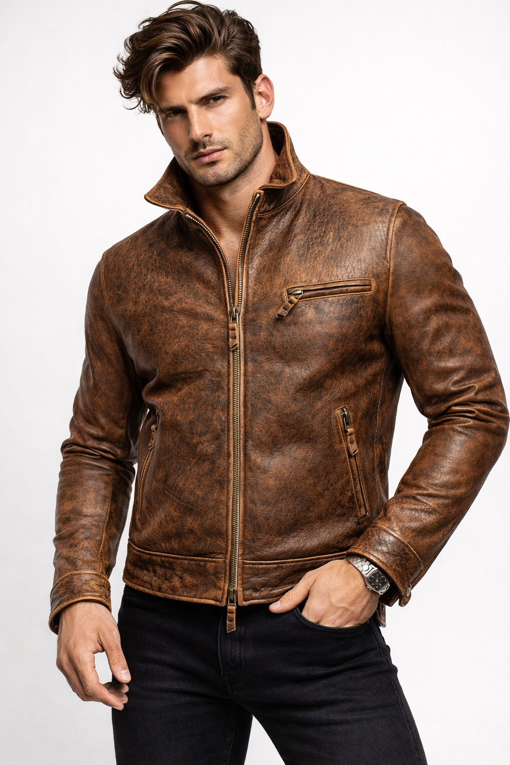 Talon Ridge Distressed Brown Leather Jacket