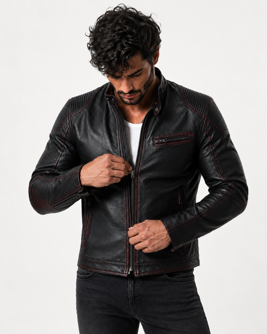 Shadow Blaze Black Leather Biker Jacket