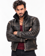 Black Sheep Leather Shearling Collar Jacket – KOVAR