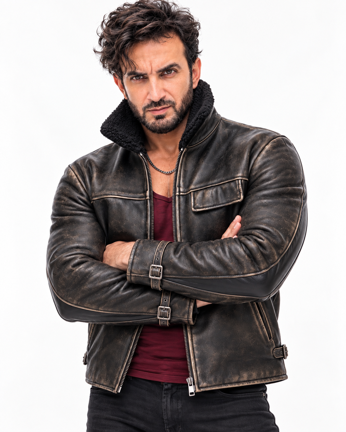 Black Sheep Leather Shearling Collar Jacket – KOVAR
