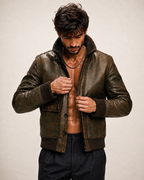 Vintage Brown Leather Bomber Jacket – Daaran Ravvion