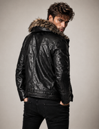 Black Fur Collar Leather Jacket