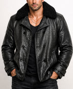 Hudson Black Leather Peacoat Jacket