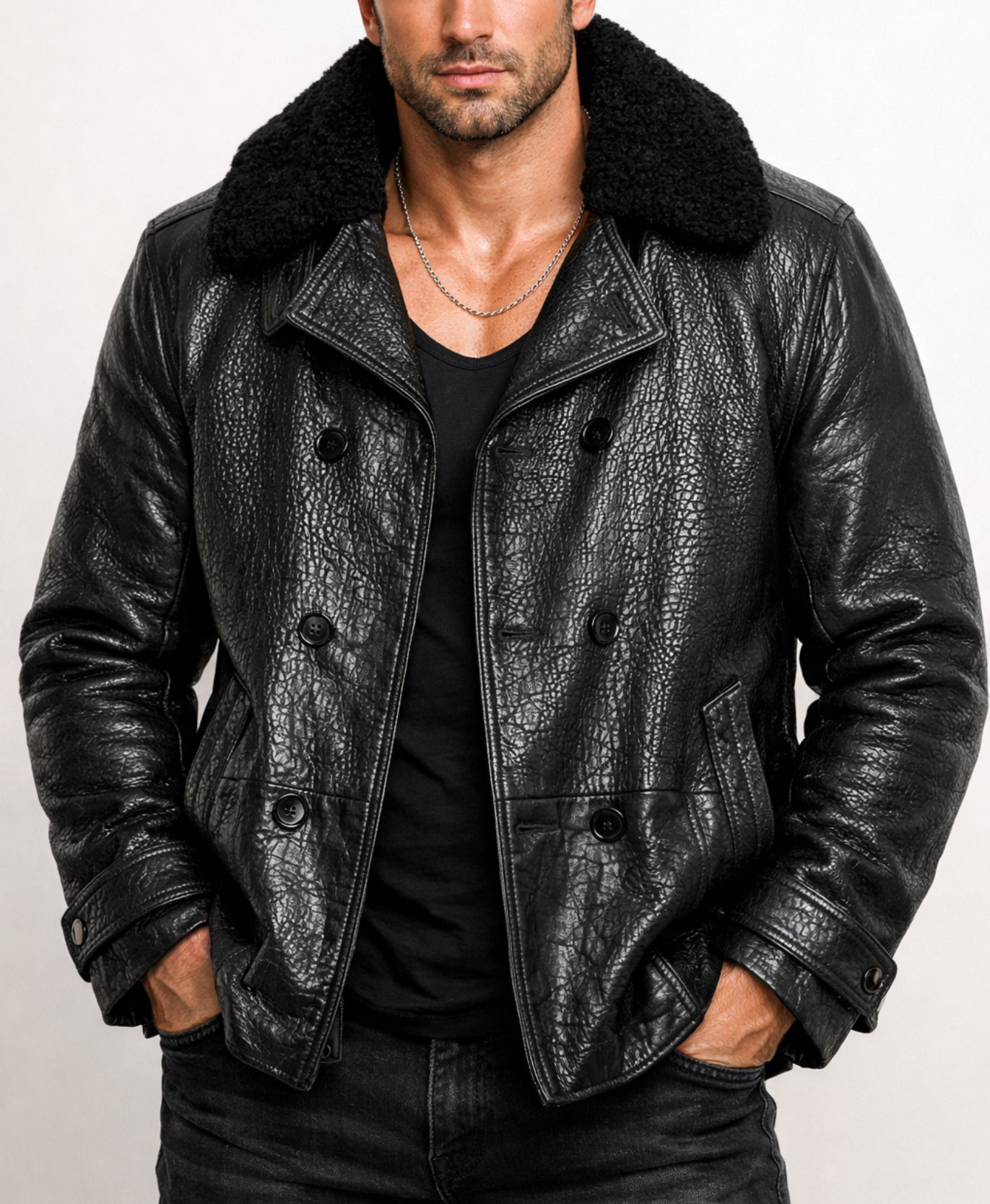 Hudson Black Leather Peacoat Jacket