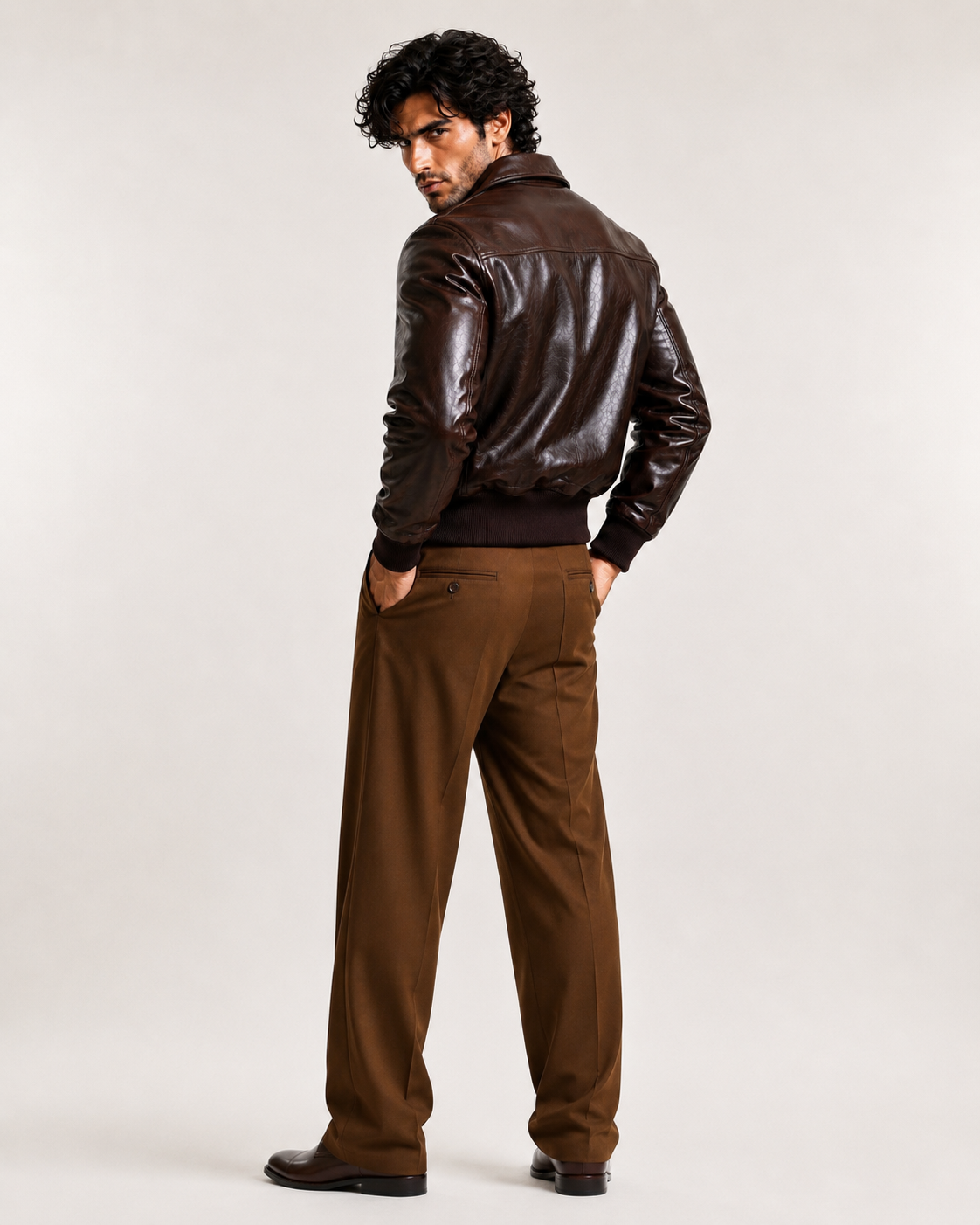 Cafe Maverick Brown Leather Bomber Jacket | Daaran – interior lining view