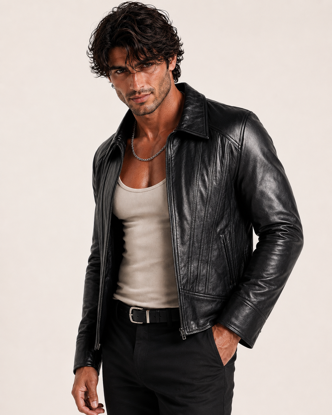 Midnight Sculpt Black Leather Racer Jacket | Daaran – back view
