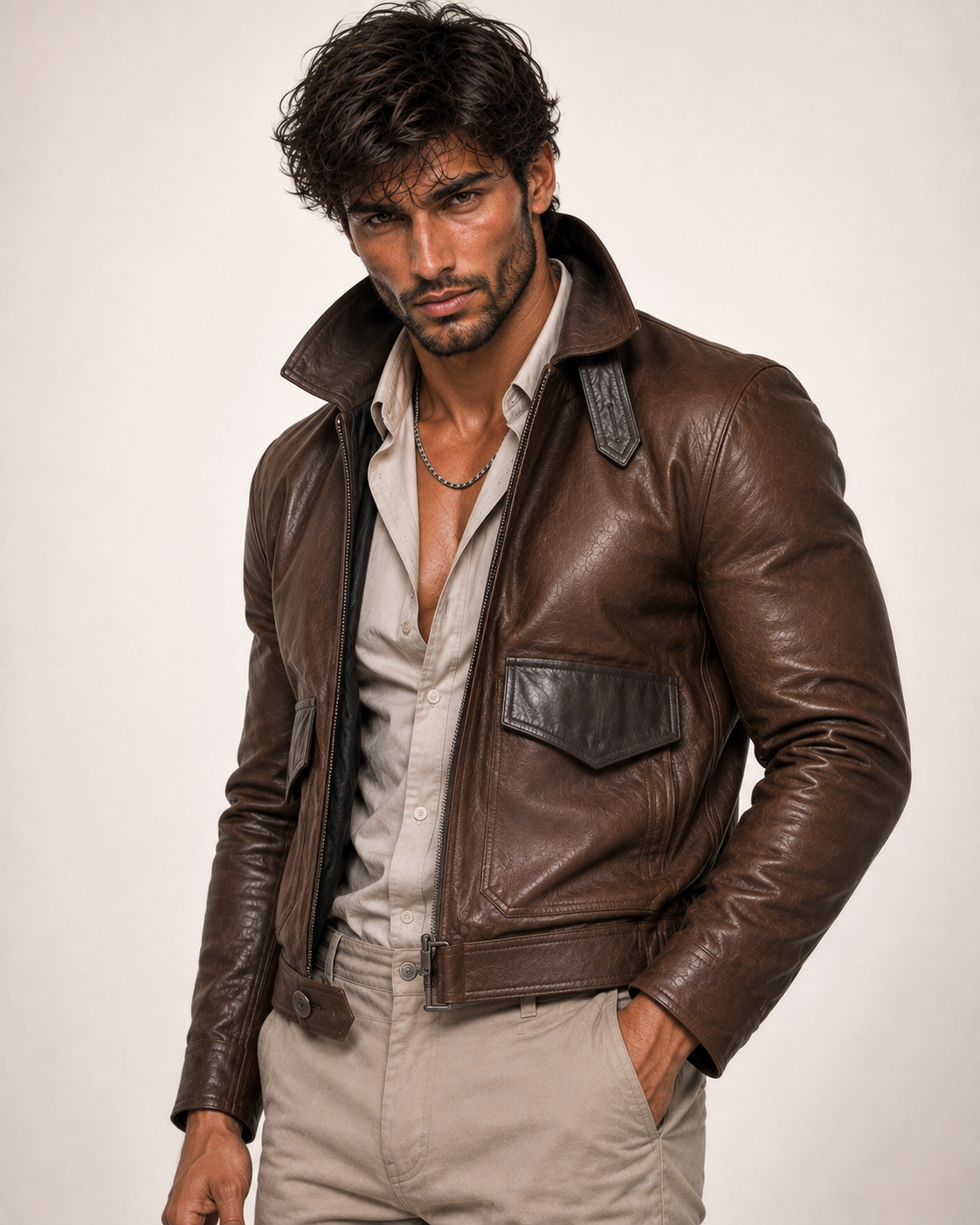 Ashborne Brown Leather Bomber Jacket