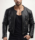Vero Black Cropped Biker Leather Jacket