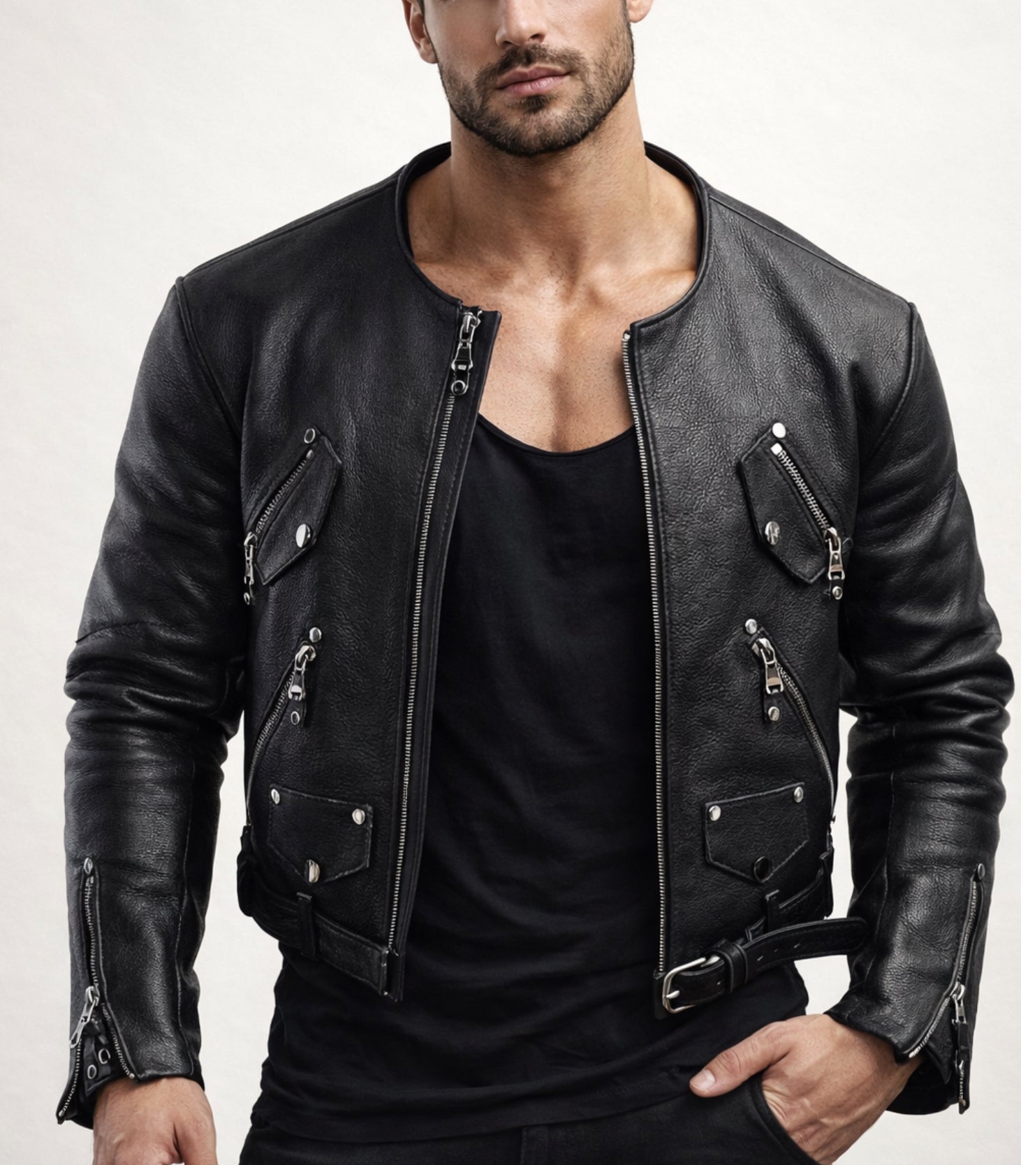 Vero Black Cropped Biker Leather Jacket