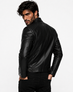 Midnight Vortex Black Leather Moto Jacket