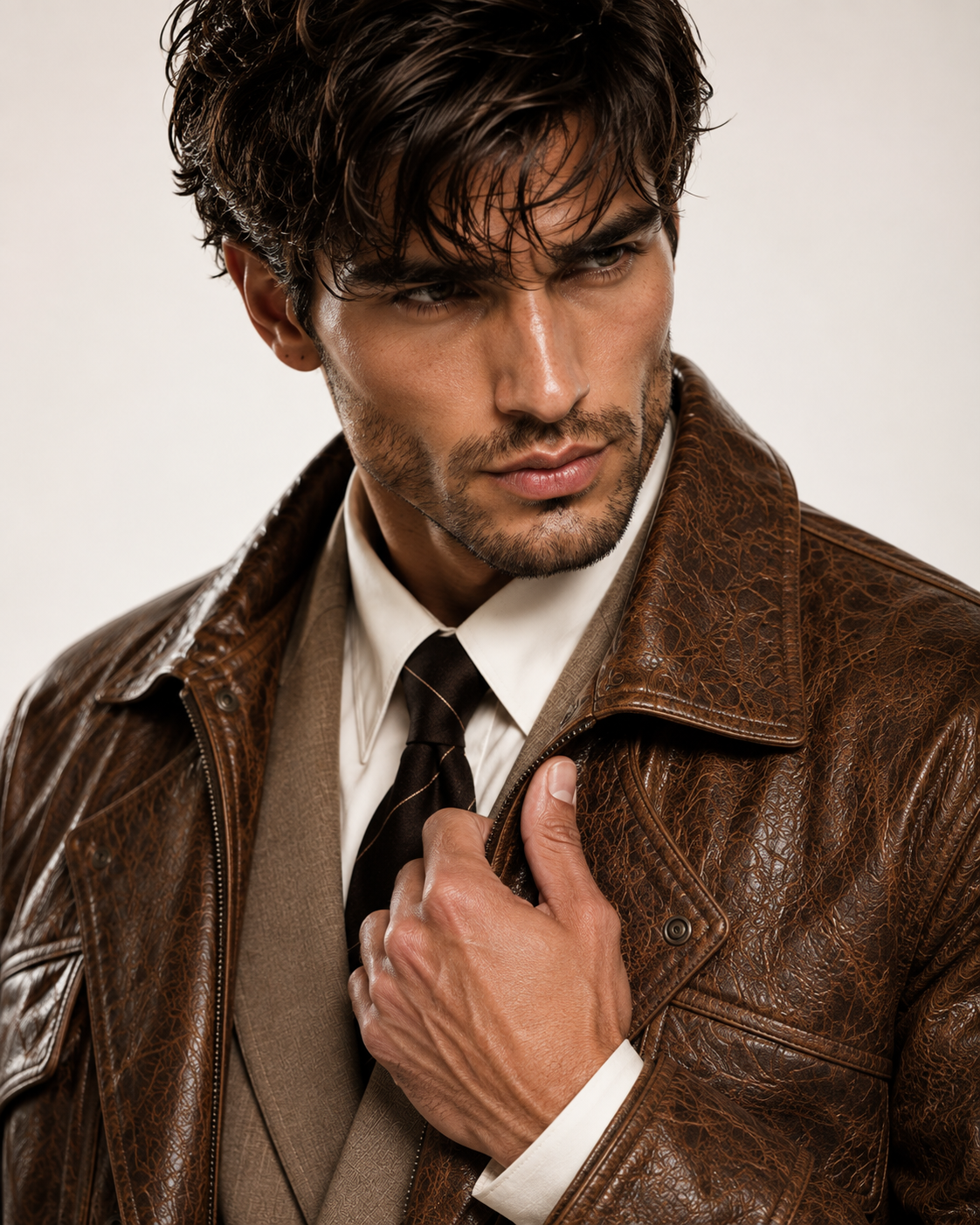 Oversized Brown Sheep Leather Aviator Blouson Jacket