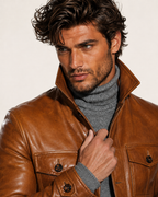 Arvell Handmade Cognac Sheep Leather Safari Field Jacket