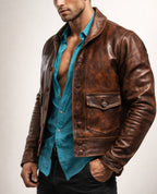 Drakeford Distressed Brown Leather Field Jacket