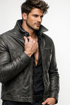 Storm Ridge Distressed Charcoal Black Leather Jacket