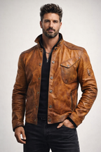 Cognac Burnished Leather Jacket – Dravenor by Daaran