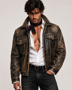 Distressed Brown Trucker Jacket – Daaran Rustell – front view