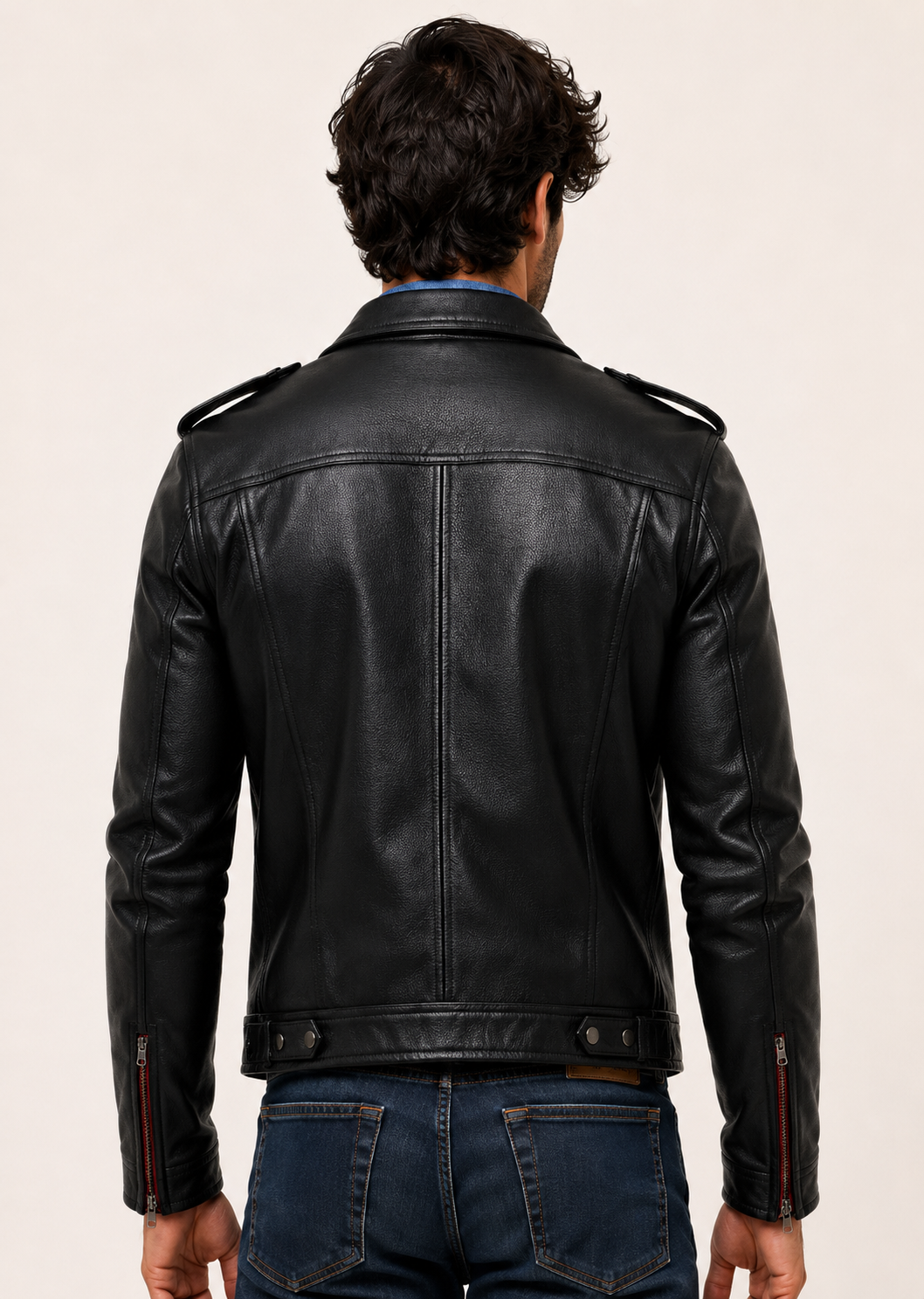 Redline Phantom Black Leather Biker Jacket