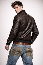 Men’s Brown Croc Embossed Sheep Leather Bomber Jacket – Daaran Sable