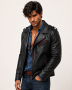 Redline Phantom Black Leather Biker Jacket