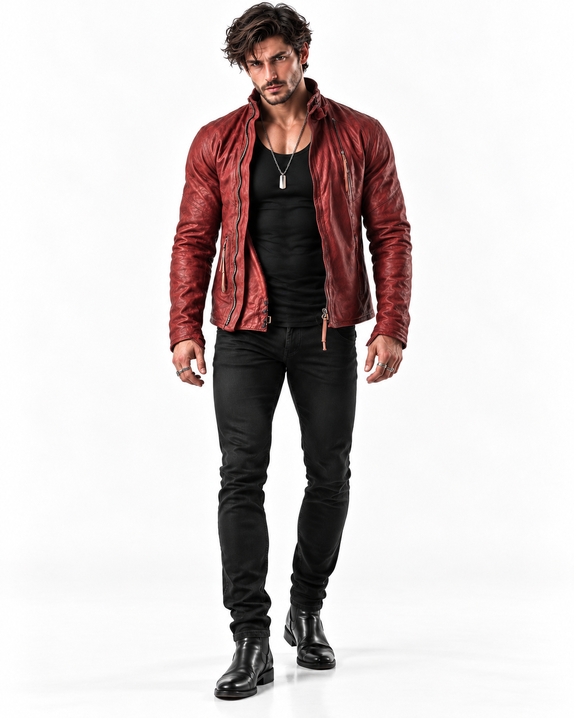 Rovek by Daaran Red Distressed Sheep Leather Moto Jacket