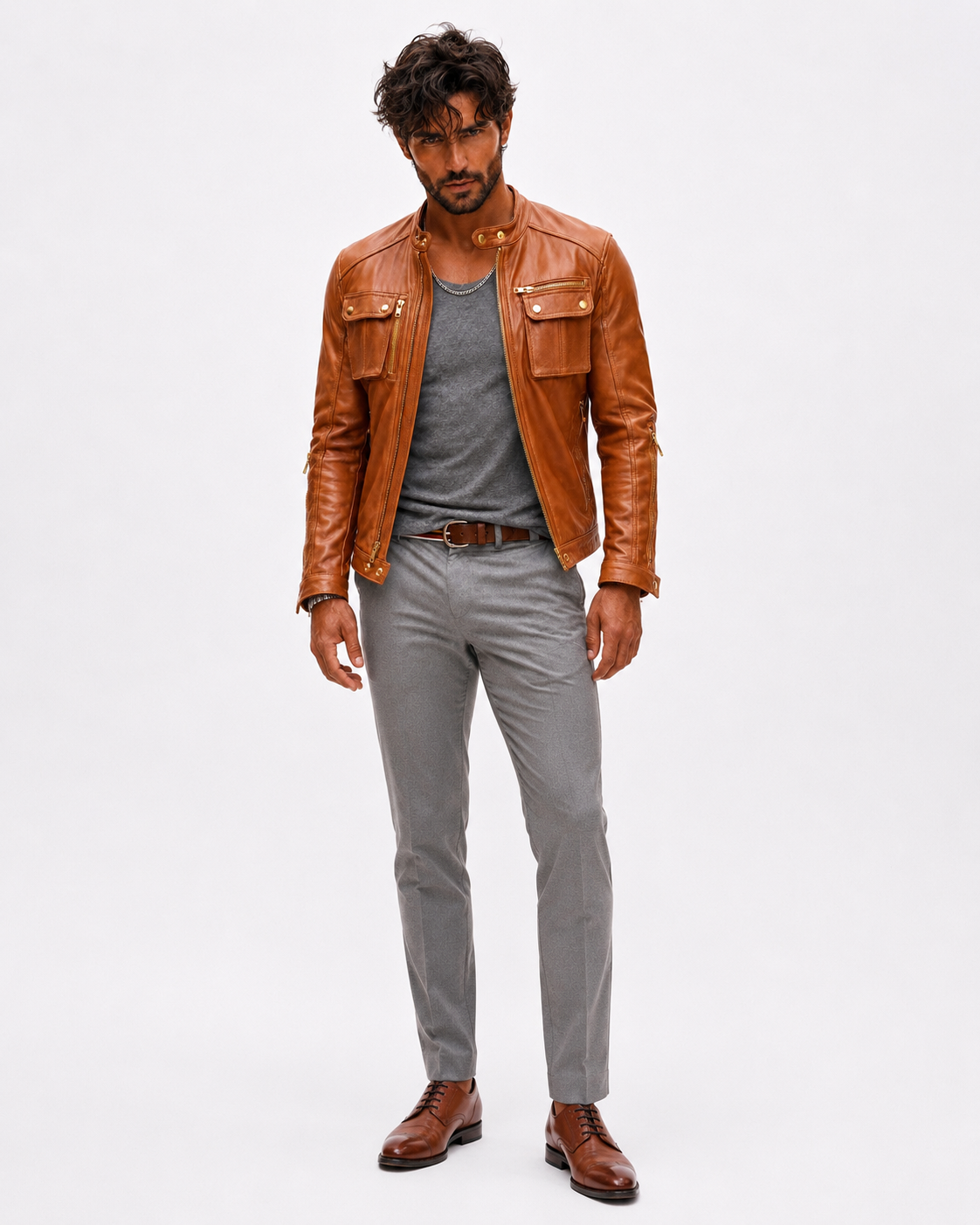 Vanguard Camel Leather Moto Jacket