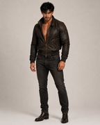 Brown Distressed Sheep Leather Bomber Jacket – Brunnero