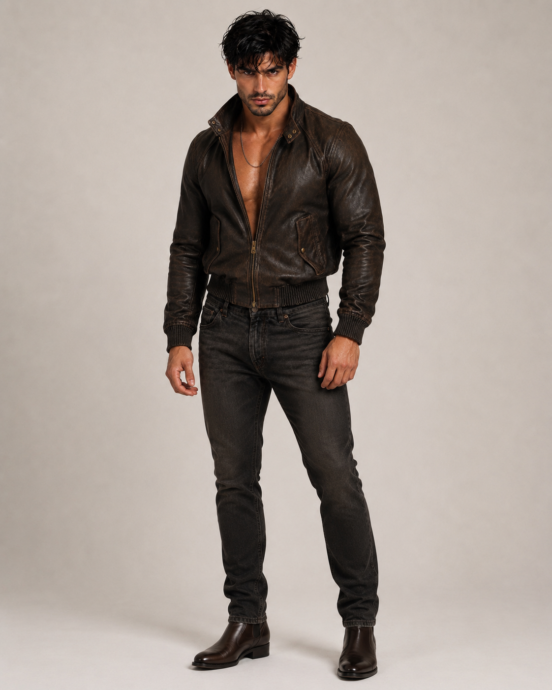 Brown Distressed Sheep Leather Bomber Jacket – Brunnero