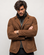 Caramel Brown Suede Blazer - Men's Tailored Sport Coat