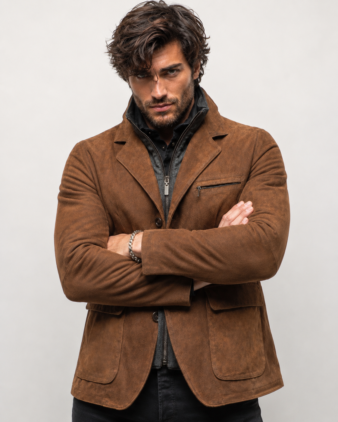 Caramel Brown Suede Blazer - Men's Tailored Sport Coat
