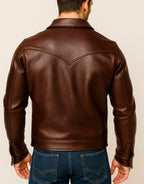 Ravvix Brown Leather Bomber Jacket