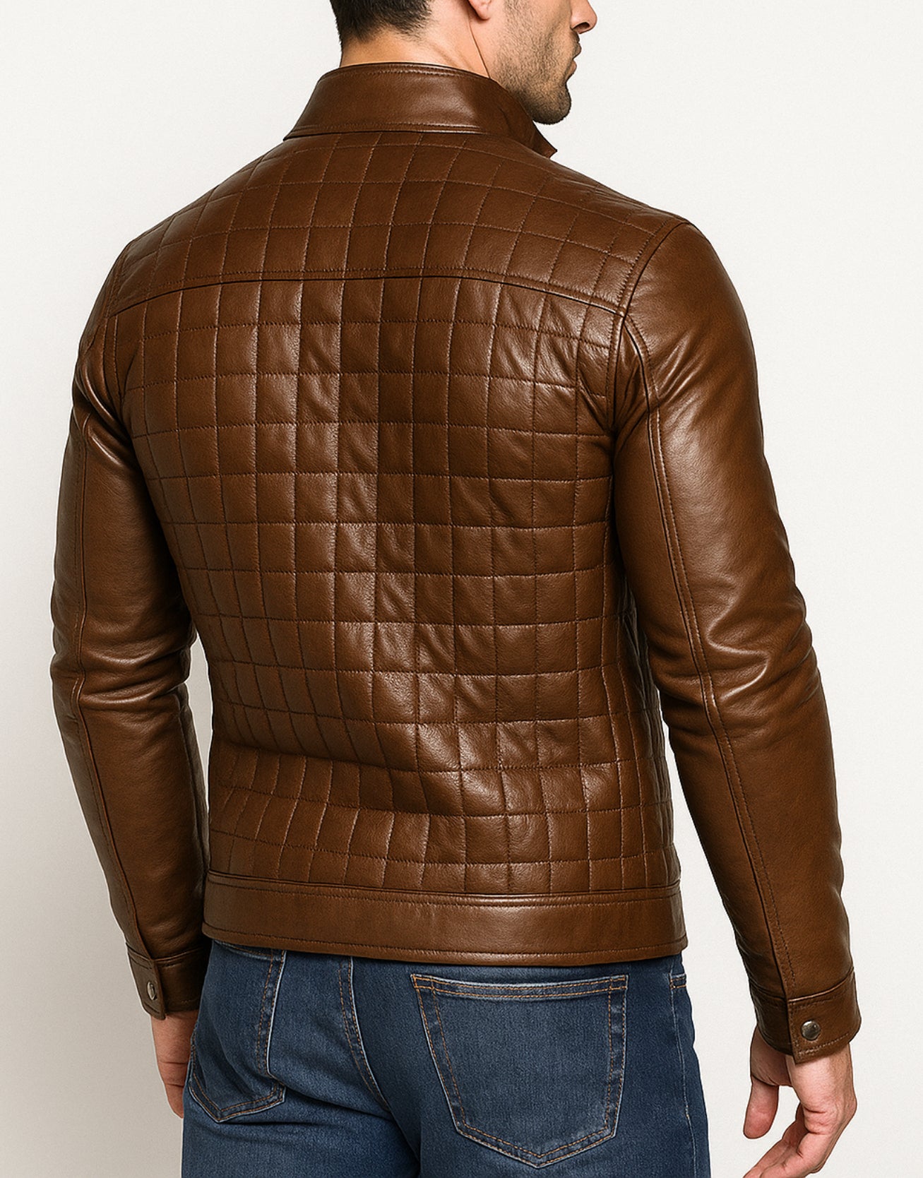 Luxe Grid Moto Urban Brown Leather Jacket