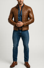 Luxe Grid Moto Urban Brown Leather Jacket