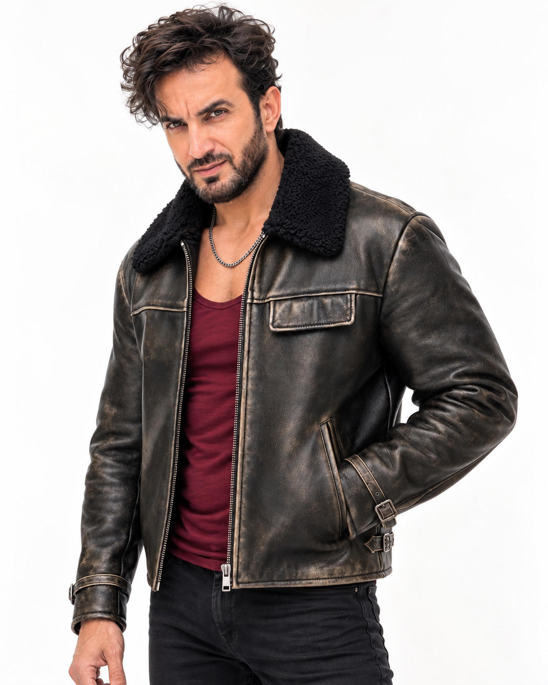Black Sheep Leather Shearling Collar Jacket – KOVAR