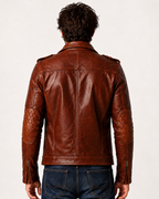 Burnt Saddle Cognac Brown Leather Café Racer Jacket