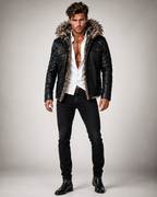 Black Fur Collar Leather Jacket