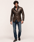 Brown Sheep Leather Blazer Jacket – Slim Fit Moto | Daaran – flat lay view