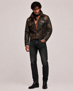Distressed Brown Trucker Jacket – Daaran Rustell – styled, worn view