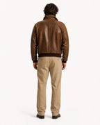 Bronze Outlaw Distressed Brown Leather Bomber Jacket