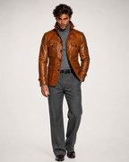 Arvell Handmade Cognac Sheep Leather Safari Field Jacket