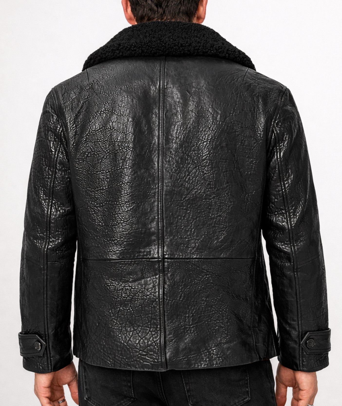 Hudson Black Leather Peacoat Jacket