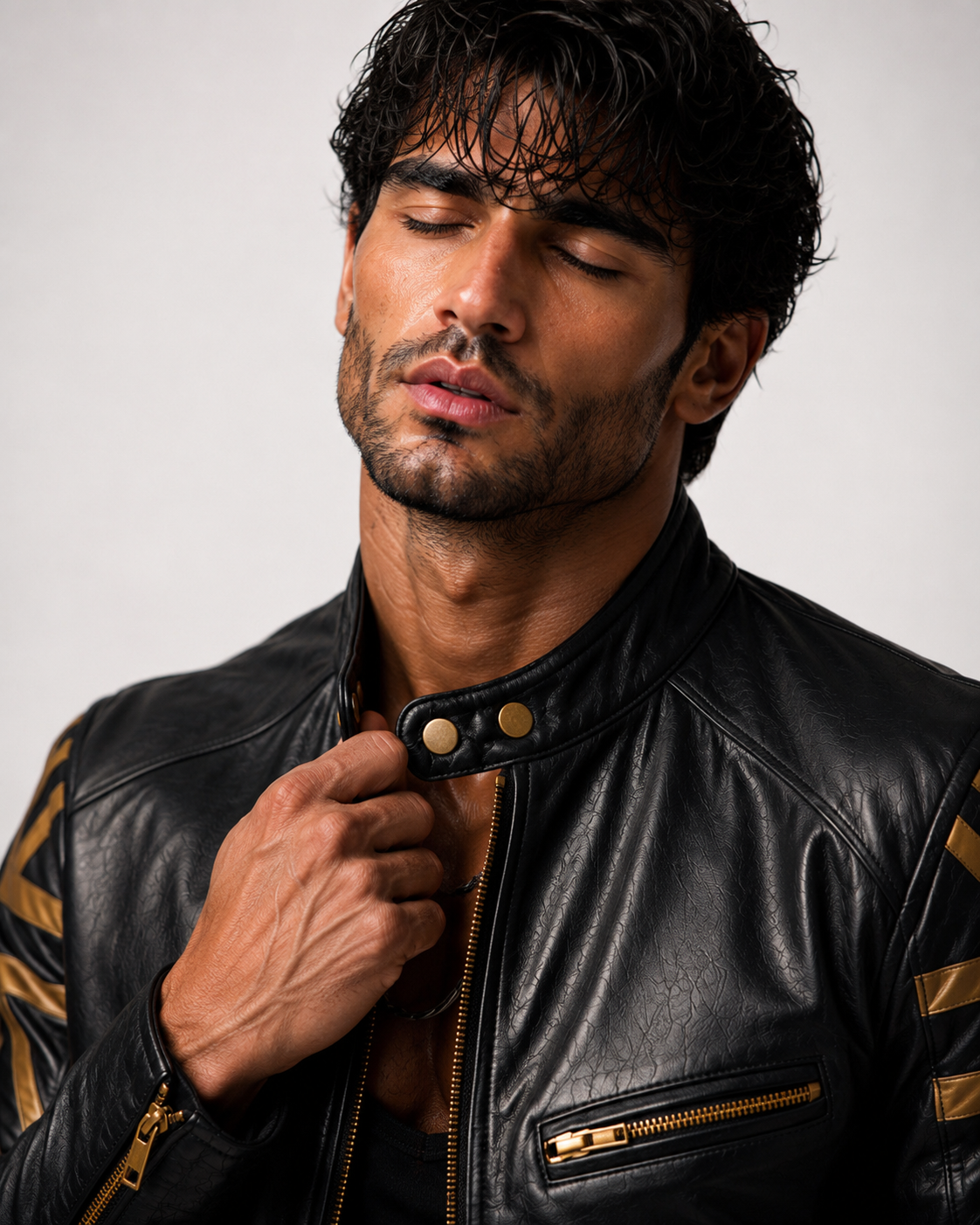 Men's Black Sheep Leather Bomber Jacket: Cropped Relaxed Fit | Daaran – three-quarter view