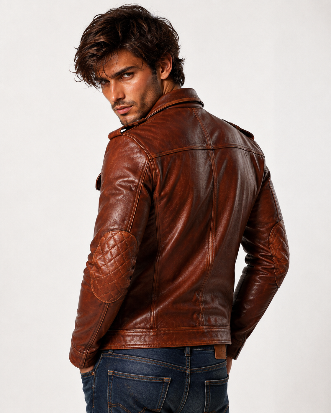 Burnt Saddle Cognac Brown Leather Café Racer Jacket