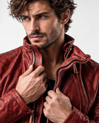 Rovek by Daaran Red Distressed Sheep Leather Moto Jacket