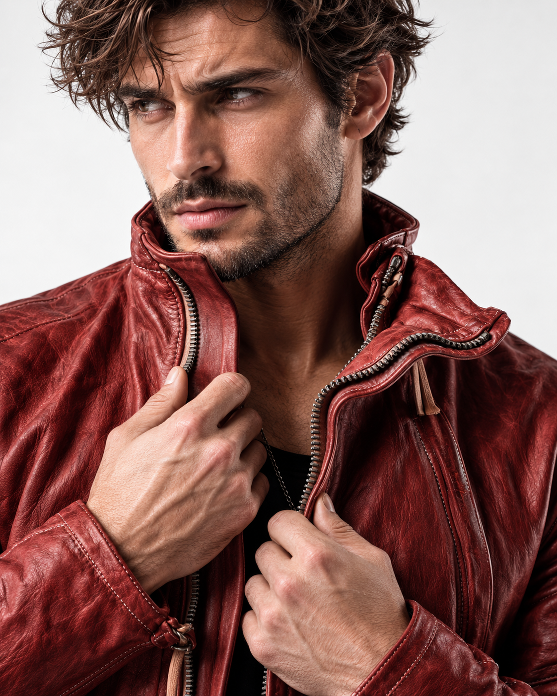 Rovek by Daaran Red Distressed Sheep Leather Moto Jacket