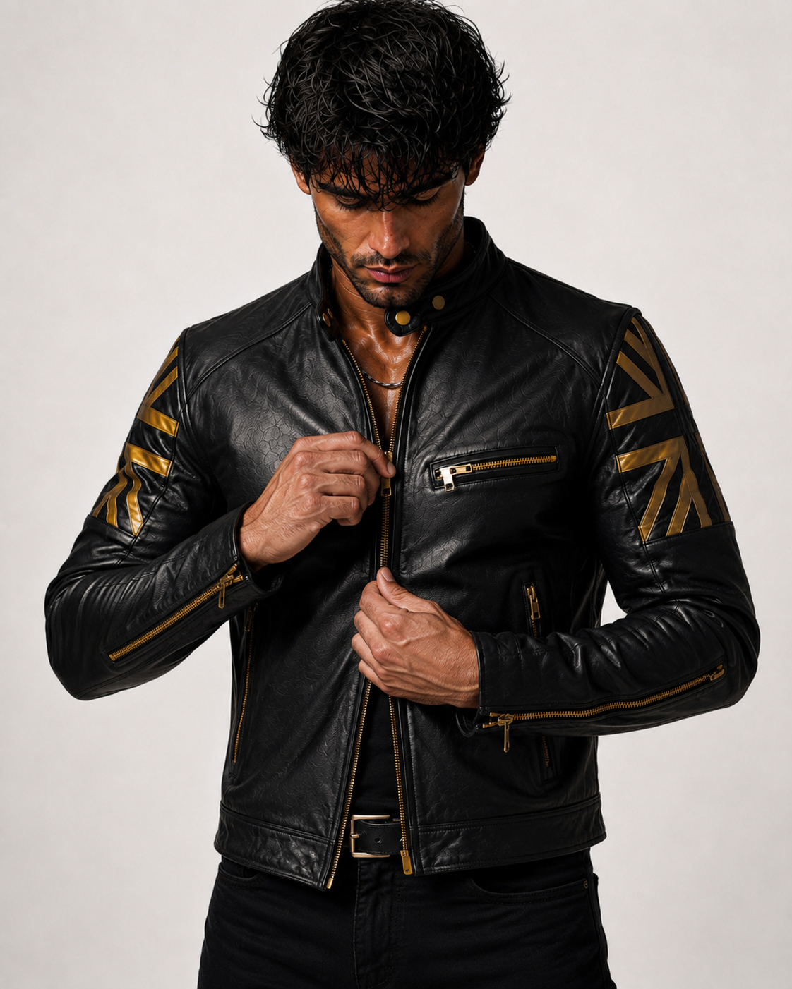 Men's Black Sheep Leather Bomber Jacket: Cropped Relaxed Fit | Daaran – interior lining view