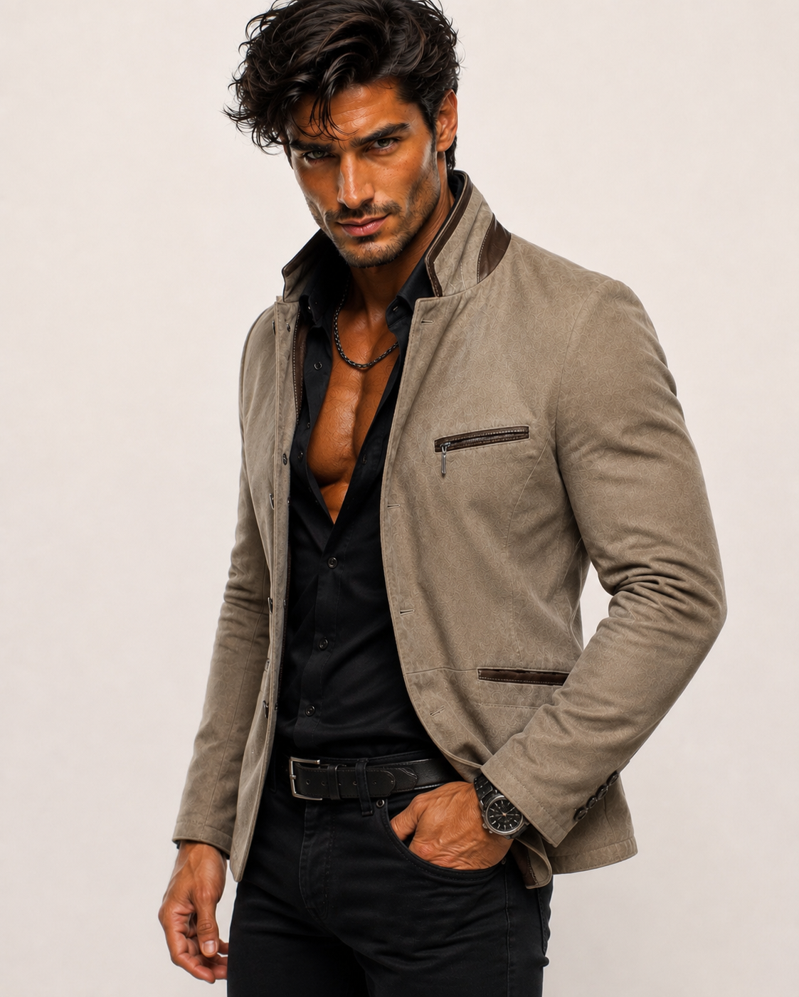 Sandsworn Beige Suede Blazer Leather Jacket